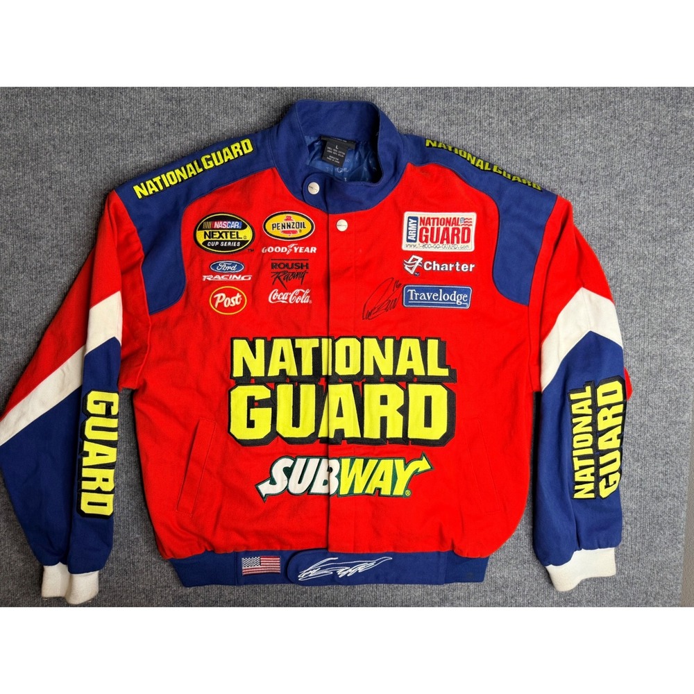Team Caliber NASCAR National Guard‎ Subway Racing Jacket Mens Large Red Cotton L